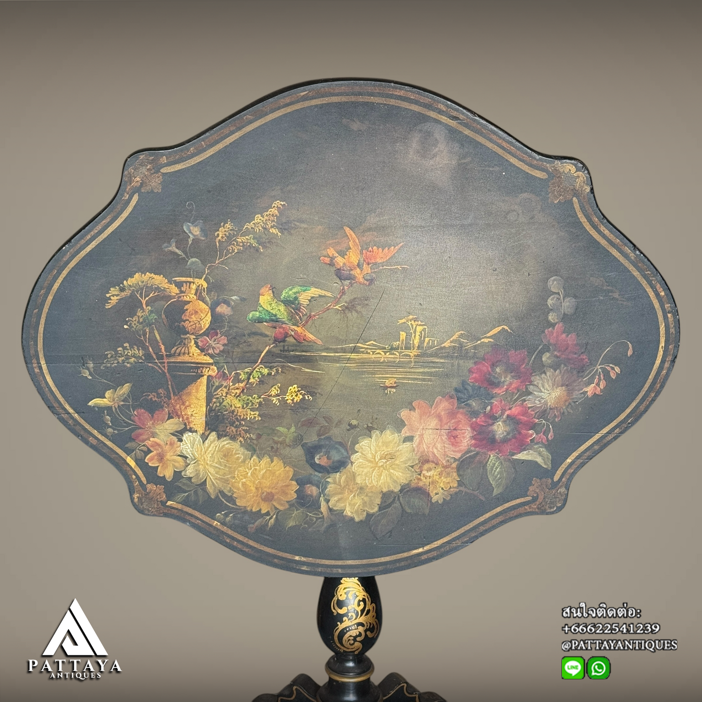 19th Century English Lacquer & Papier-Mache tiltop table