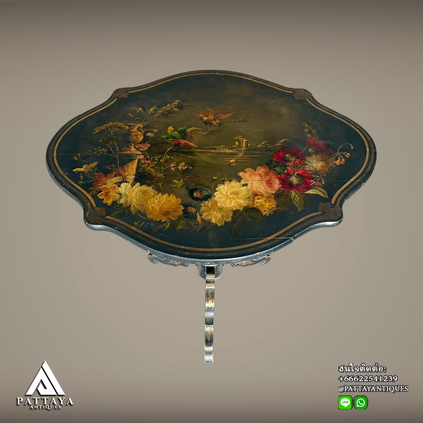 19th Century English Lacquer & Papier-Mache tiltop table