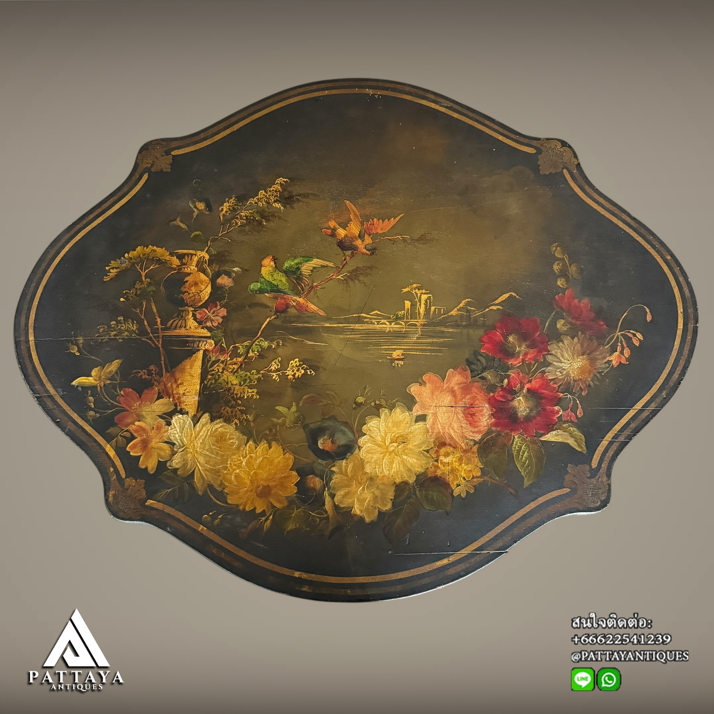 19th Century English Lacquer & Papier-Mache tiltop table