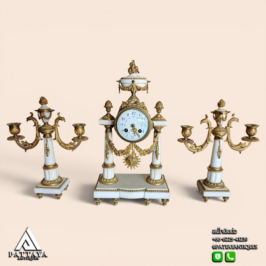 19th Century Louis XVI Style Marble & Gilded Bronze Pendule Clock