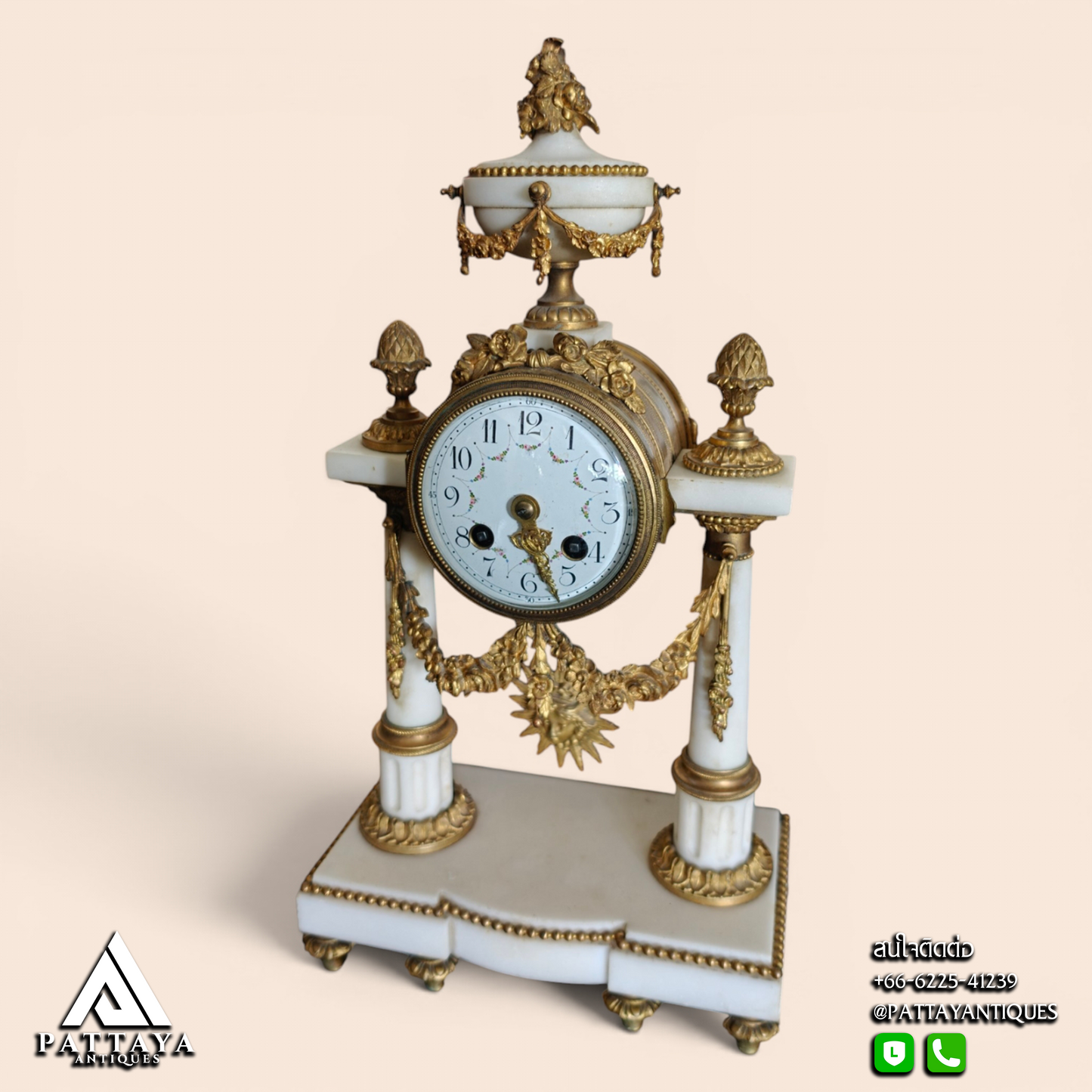 19th Century Louis XVI Style Marble & Gilded Bronze Pendule Clock