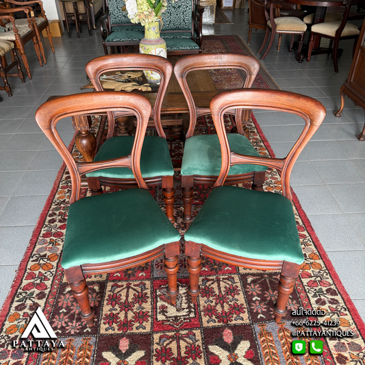 4 Antique Victorian Mahogany Balloon Back Dining Chairs