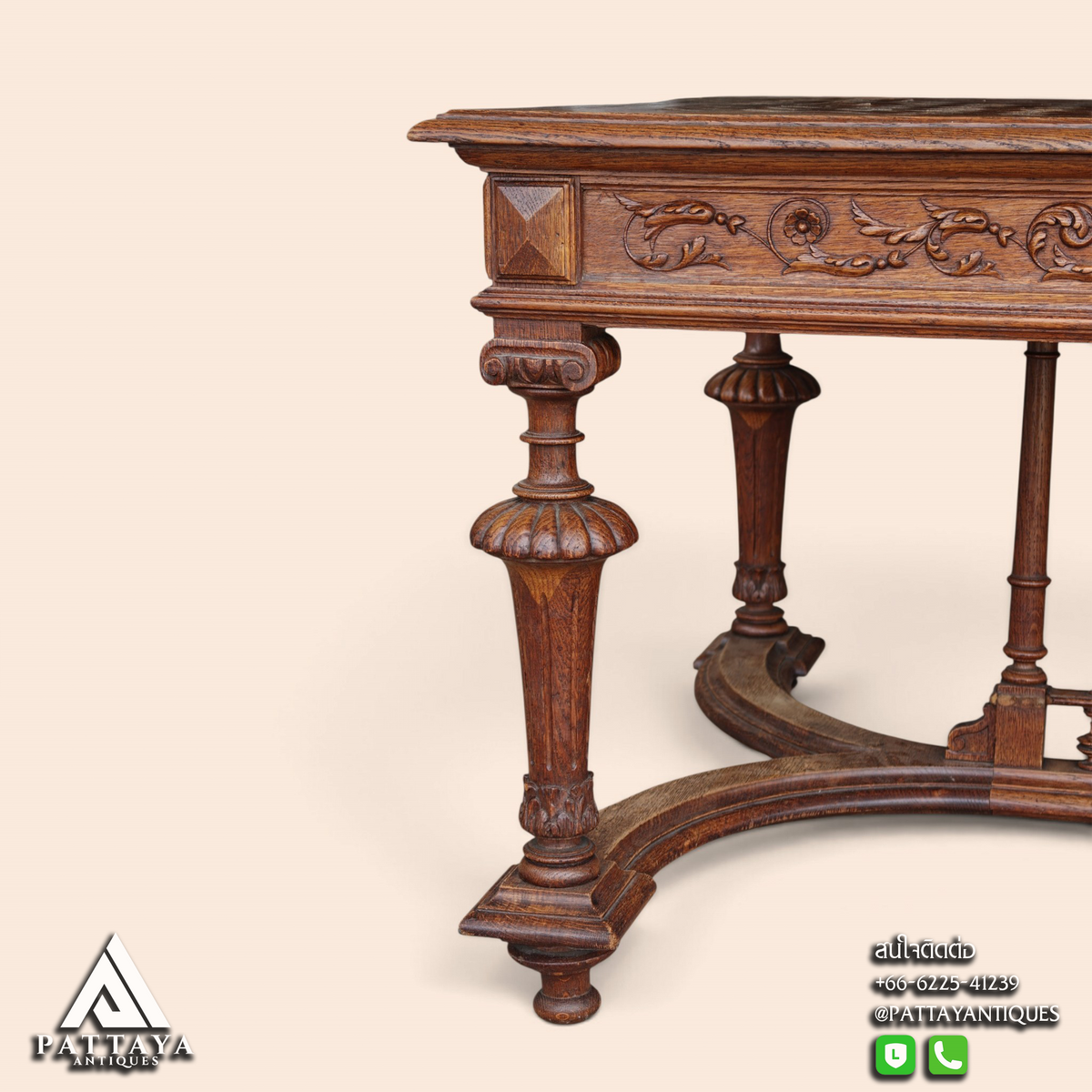 Antique Renaissance Style Oak Dining Table