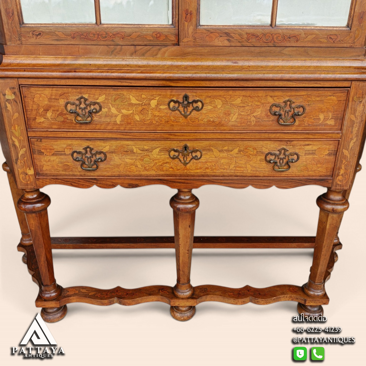 Antique Dutch Marquetry Burr Walnut Display Cabinet