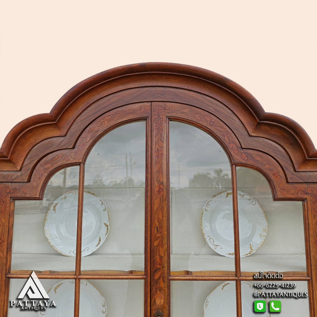 Antique Dutch Marquetry Burr Walnut Display Cabinet