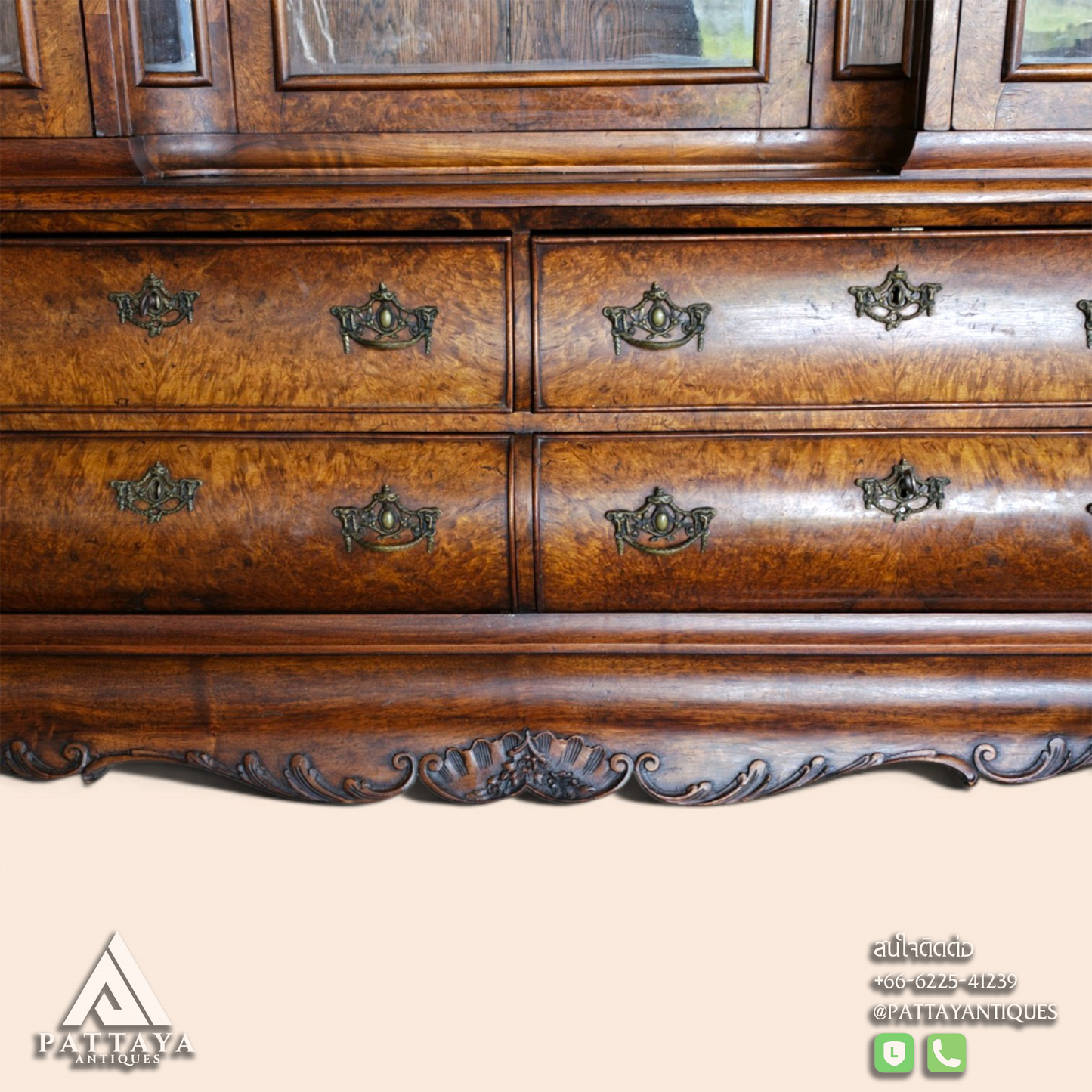 19th Century Dutch Burl Walnut Bombe Display Cabinet