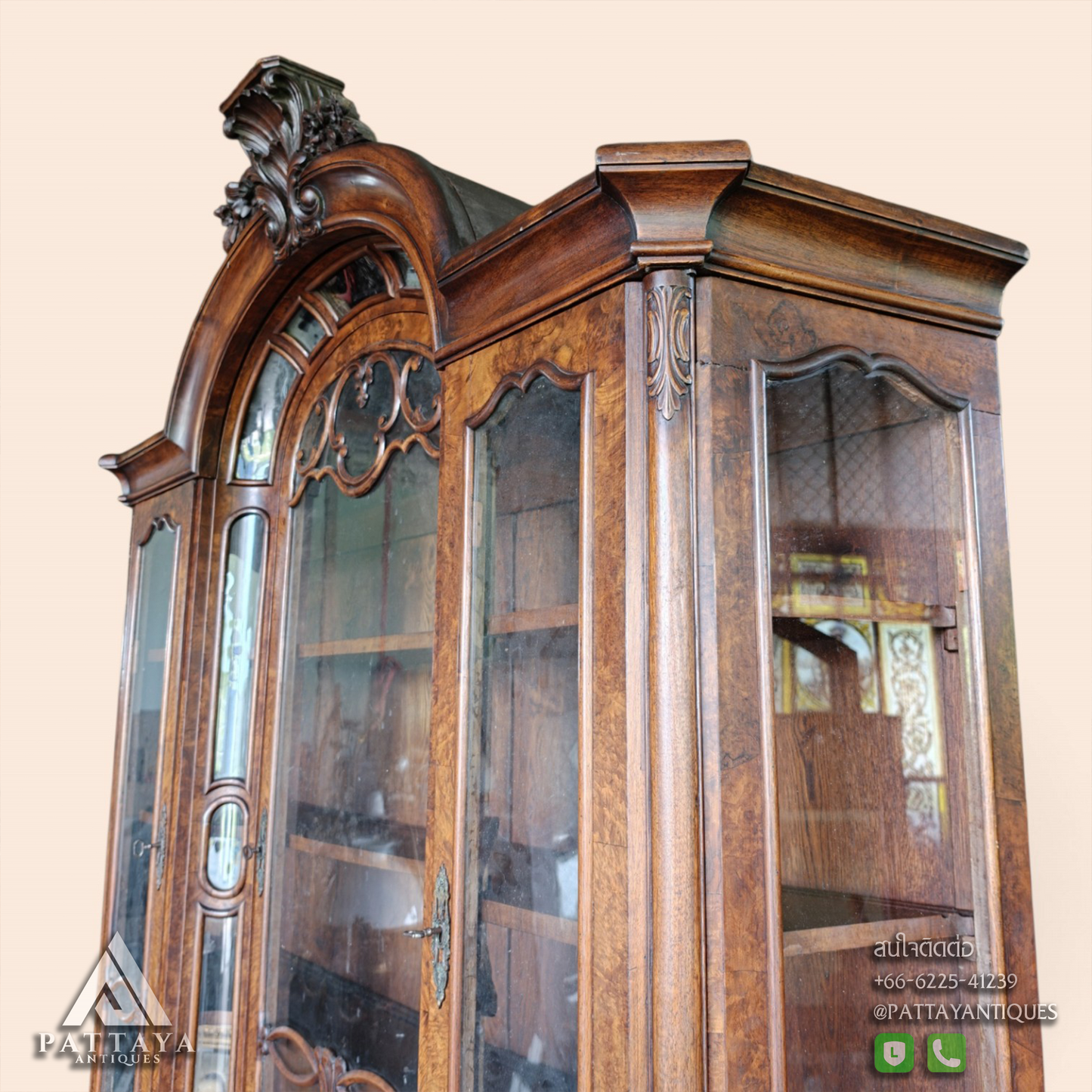 19th Century Dutch Burl Walnut Bombe Display Cabinet