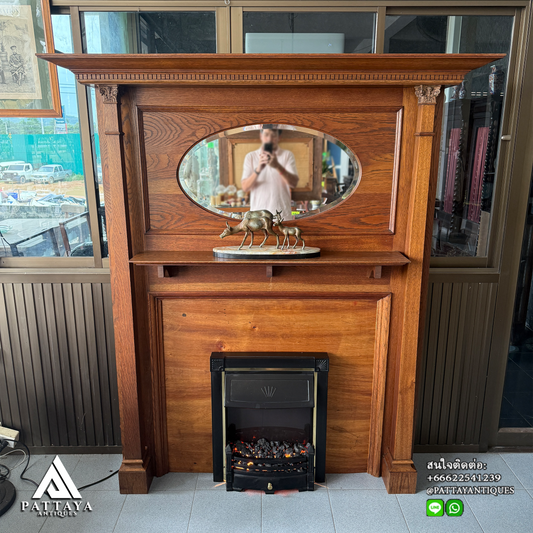 Antique Oak Victorian Style Fireplace Mantel