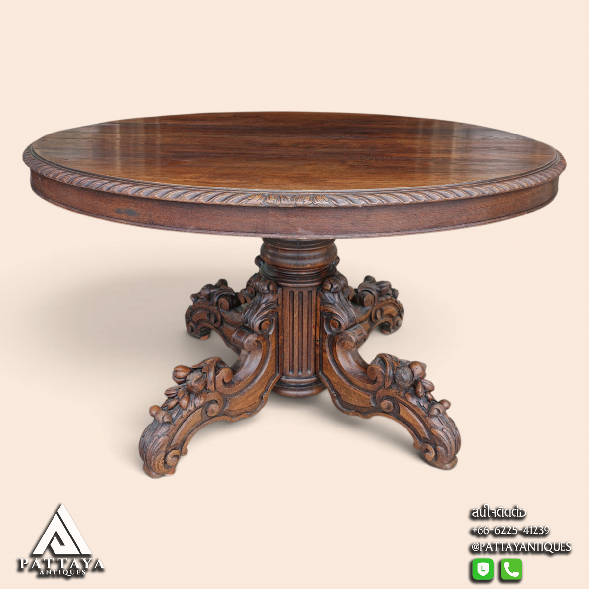 19th Century French Oval Black Forest Style Dining Table