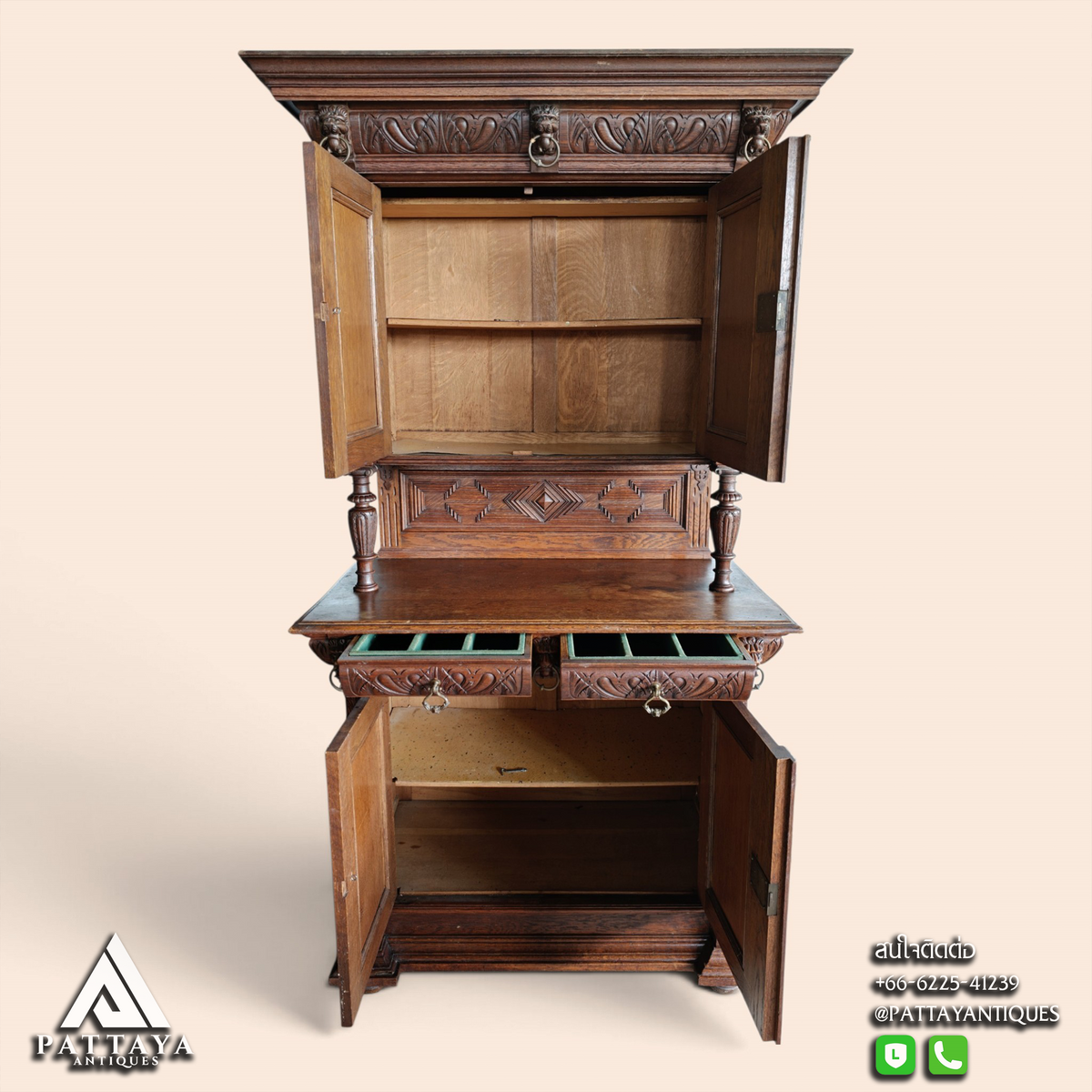 Antique Renaissance Revival Cabinet with Copper Plates