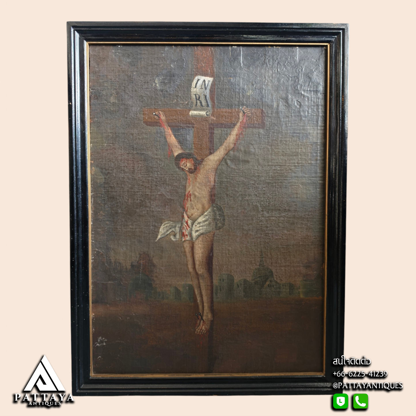 19th Century Oil Painting of the Crucifixion of Christ