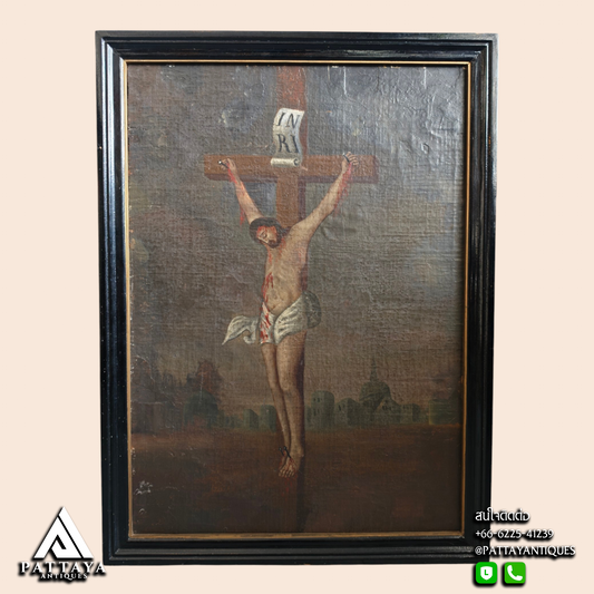 19th Century Oil Painting of the Crucifixion of Christ