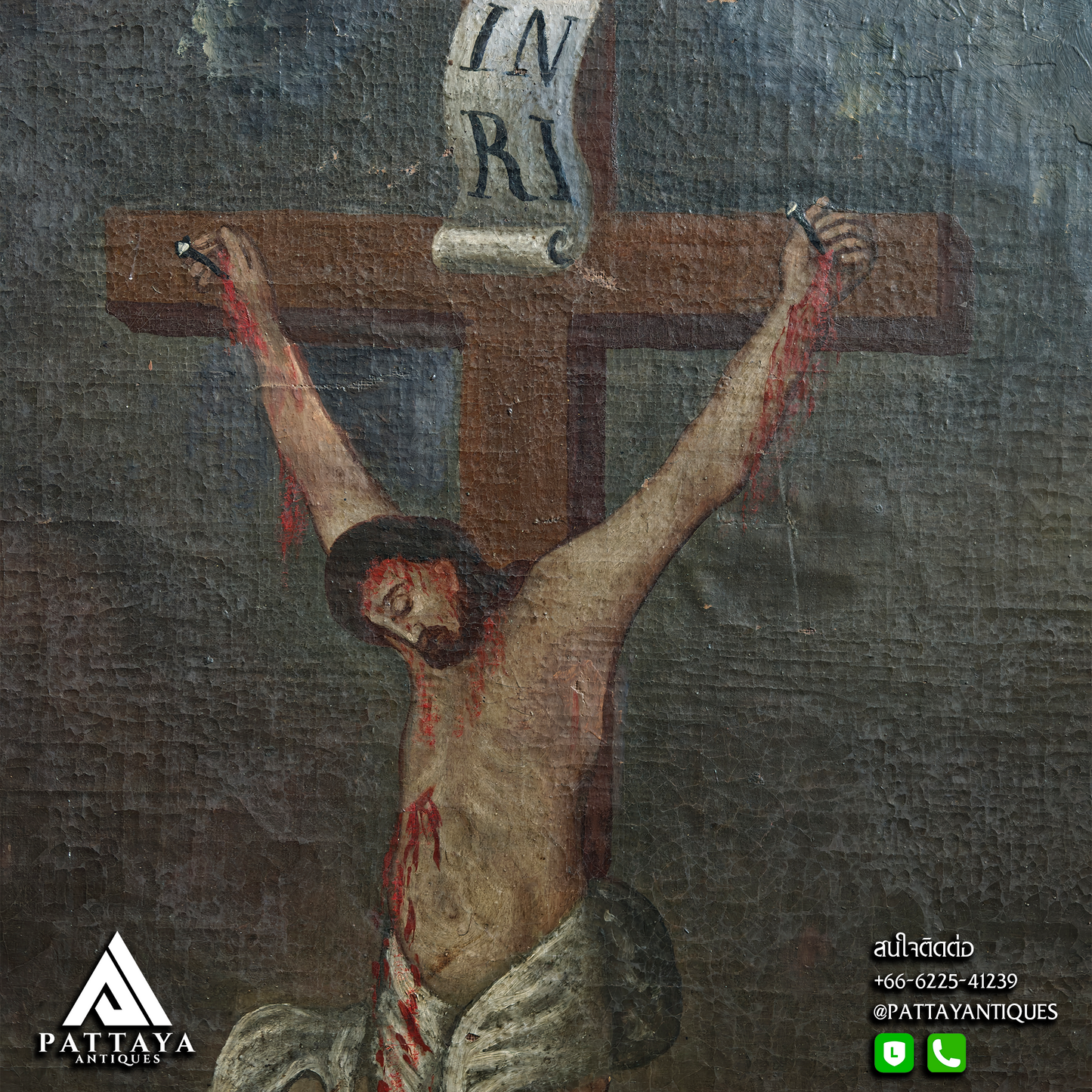 19th Century Oil Painting of the Crucifixion of Christ