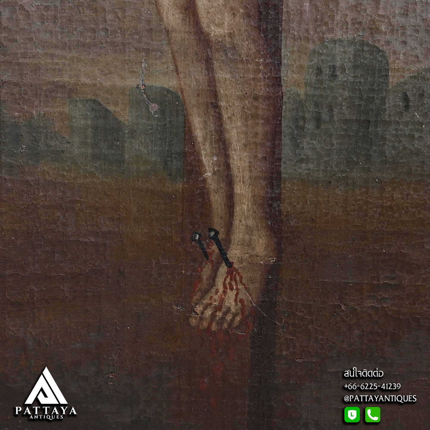 19th Century Oil Painting of the Crucifixion of Christ