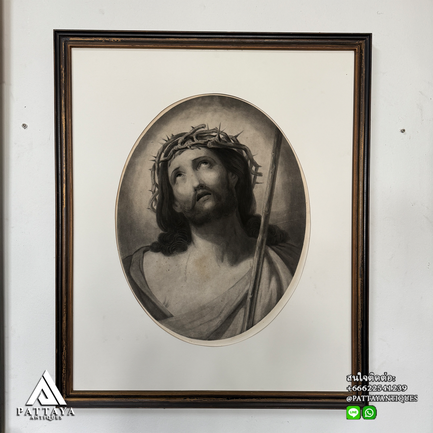 Antique Framed Stone Print Depicting ''Ecce Homo''