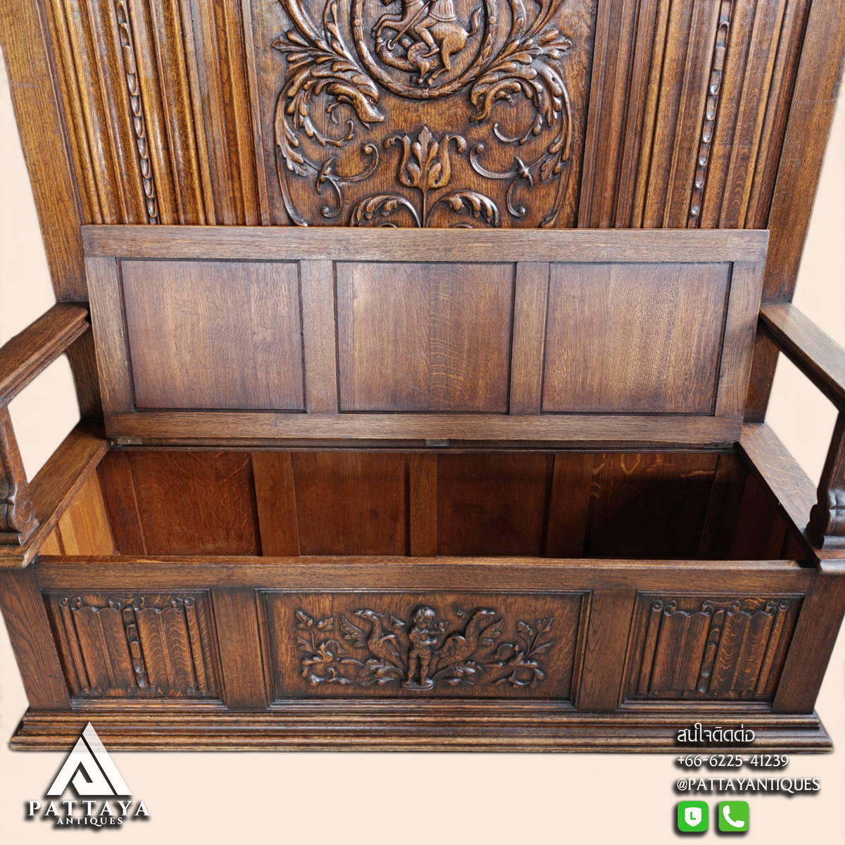 19th Century Renaissance Style Oak French Hall-Bench