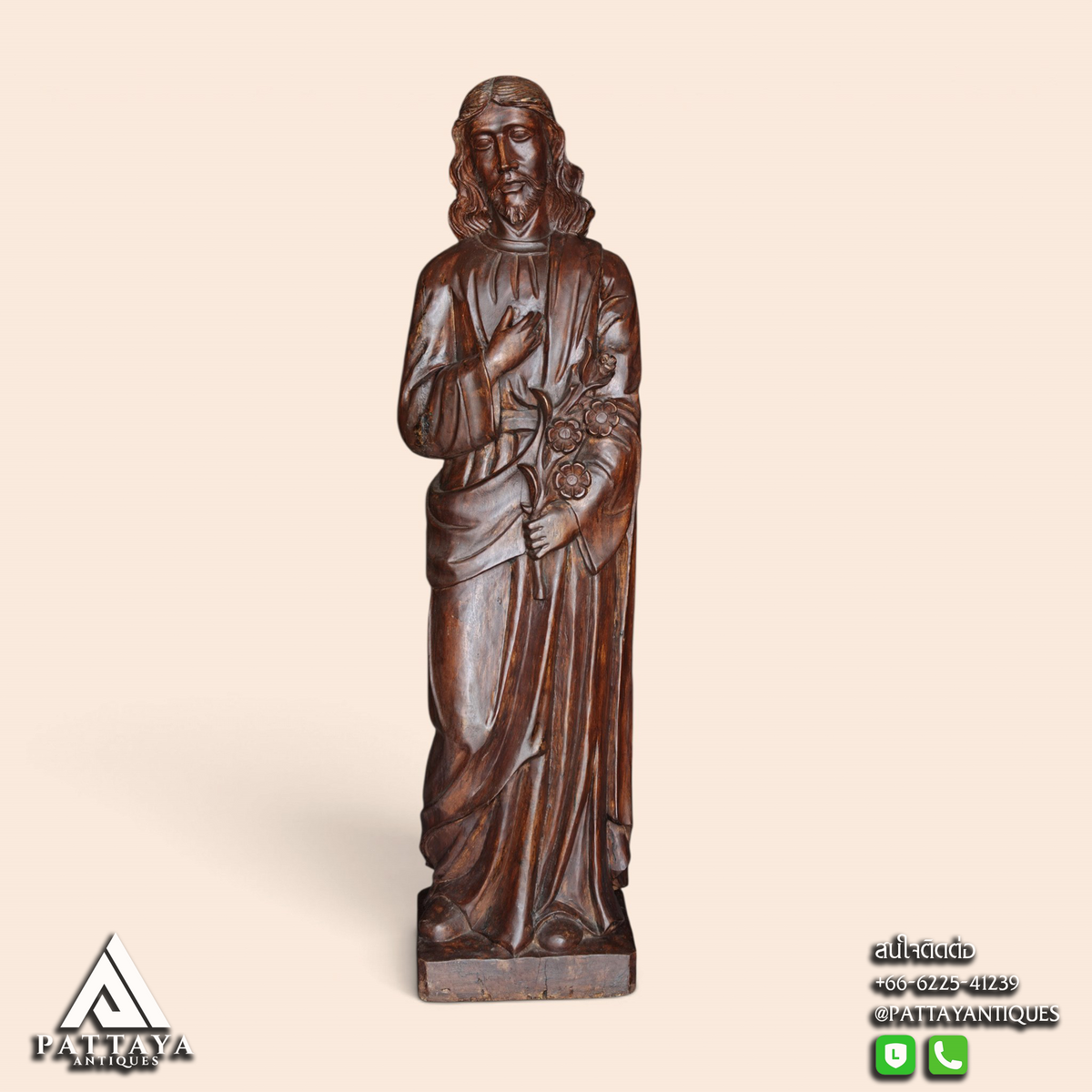 Antique Wood Carved Jesus Statue
