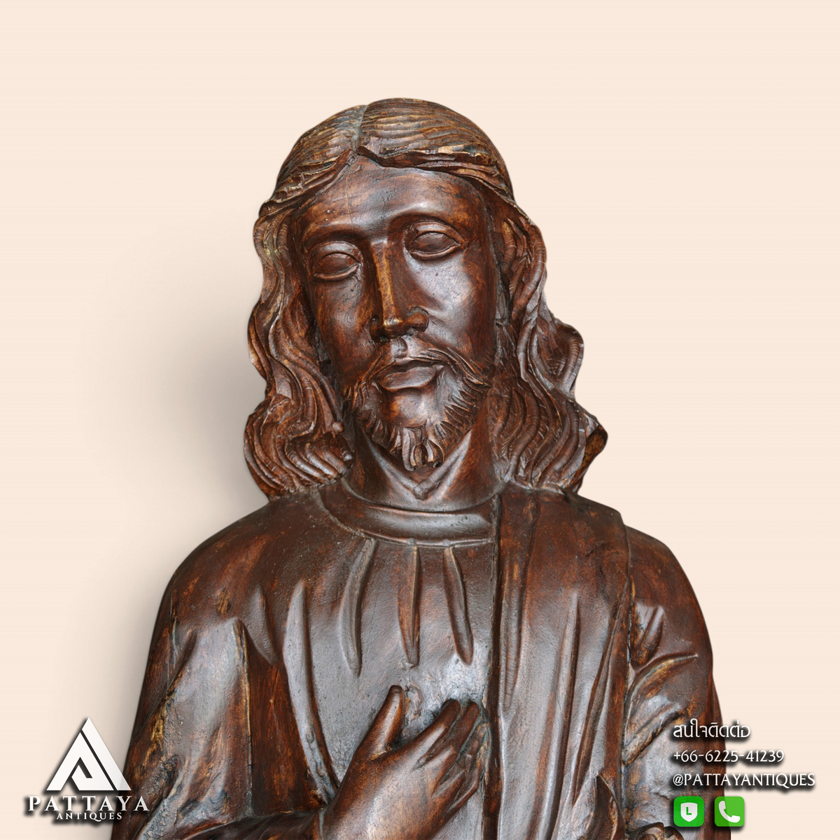 Antique Wood Carved Jesus Statue