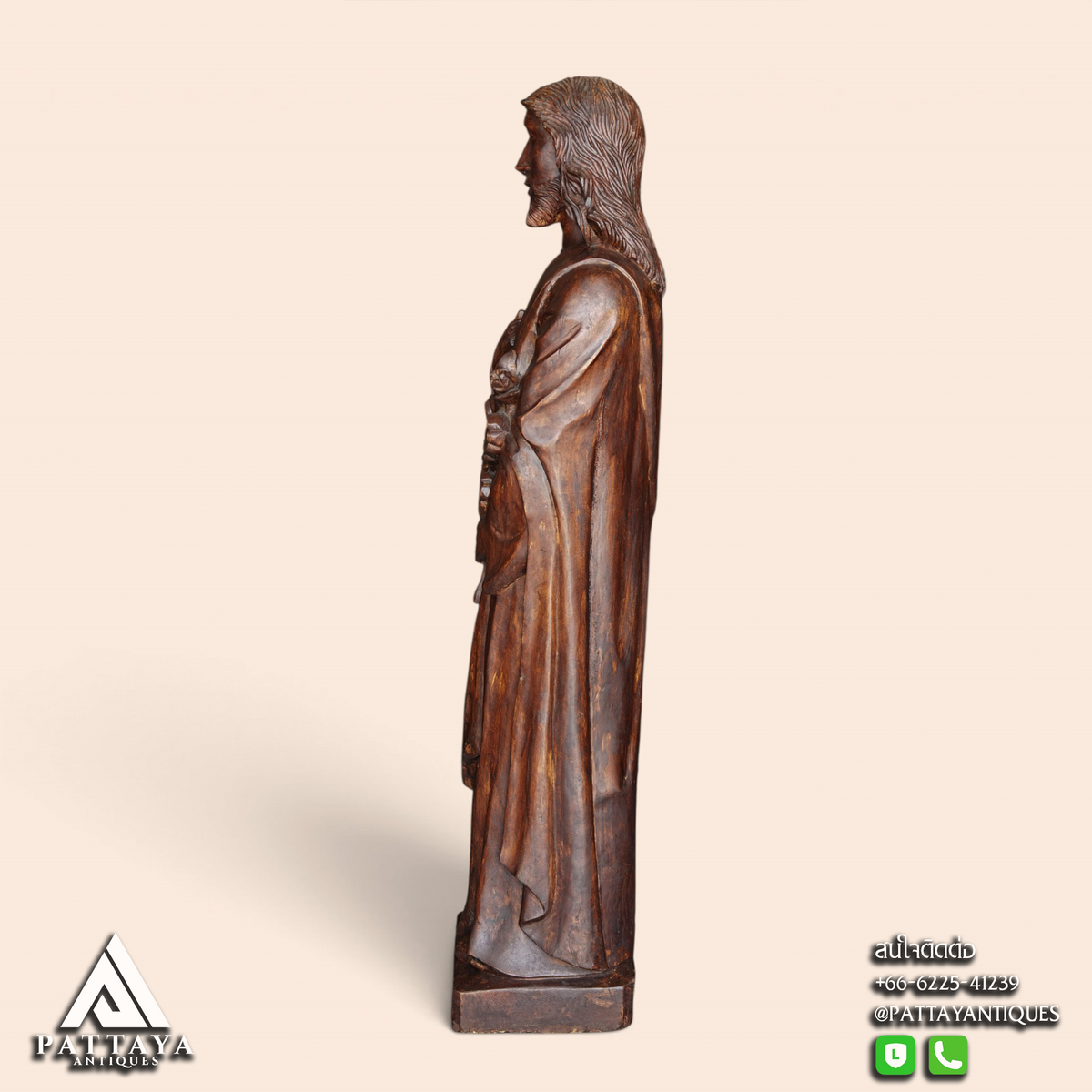Antique Wood Carved Jesus Statue