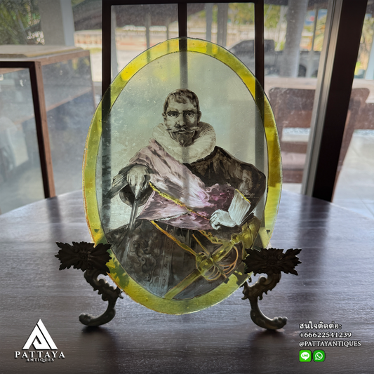 3 Antique hand-painted portrait windows
