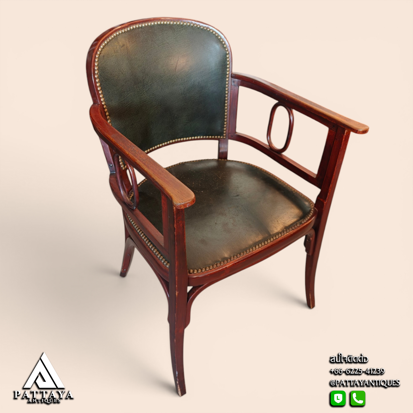 Art Deco Desk Armchair with Green Leather