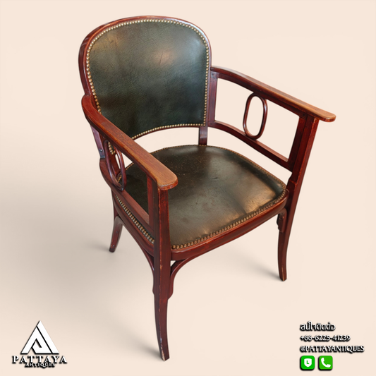 Art Deco Desk Armchair with Green Leather