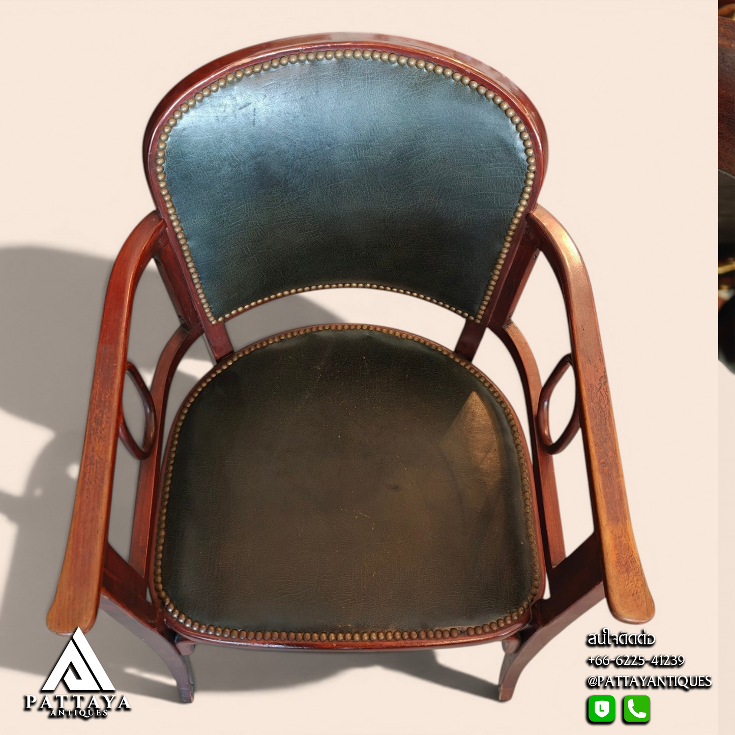 Art Deco Desk Armchair with Green Leather