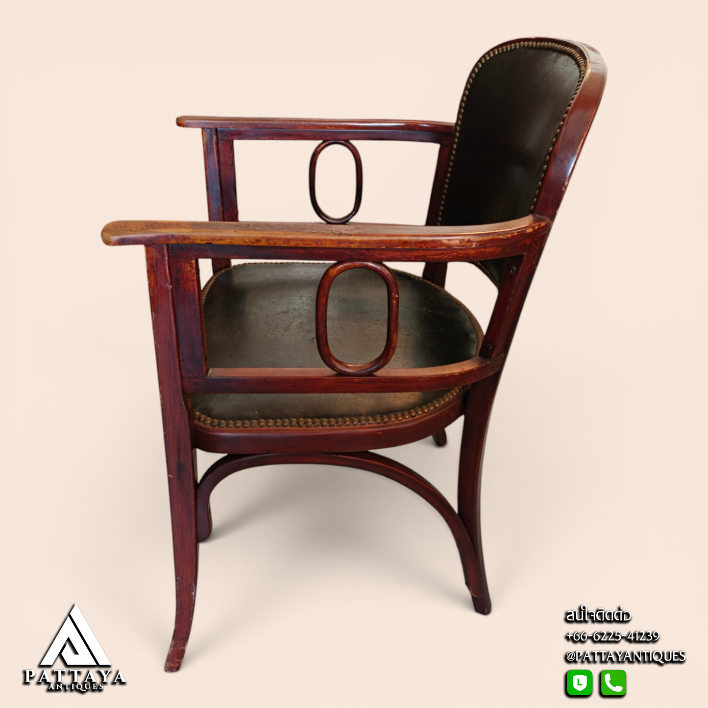 Art Deco Desk Armchair with Green Leather