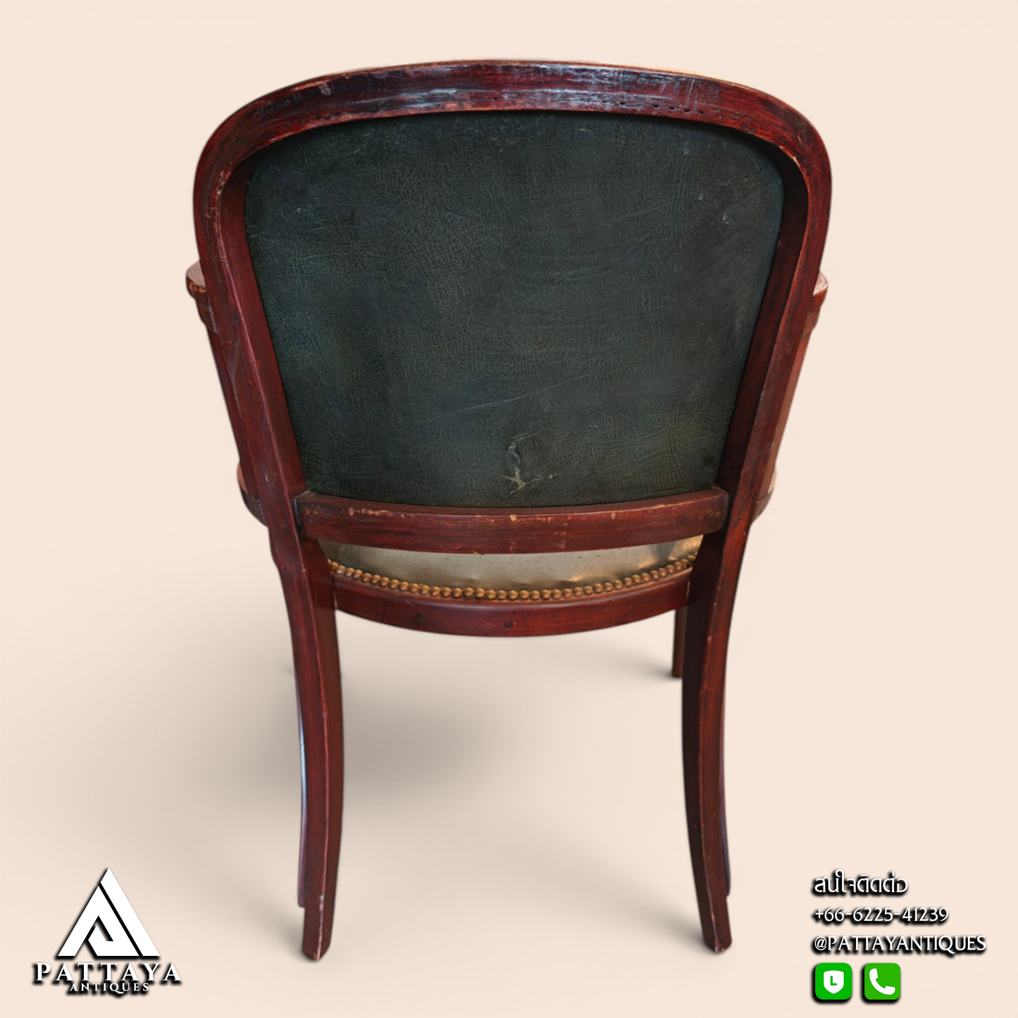 Art Deco Desk Armchair with Green Leather