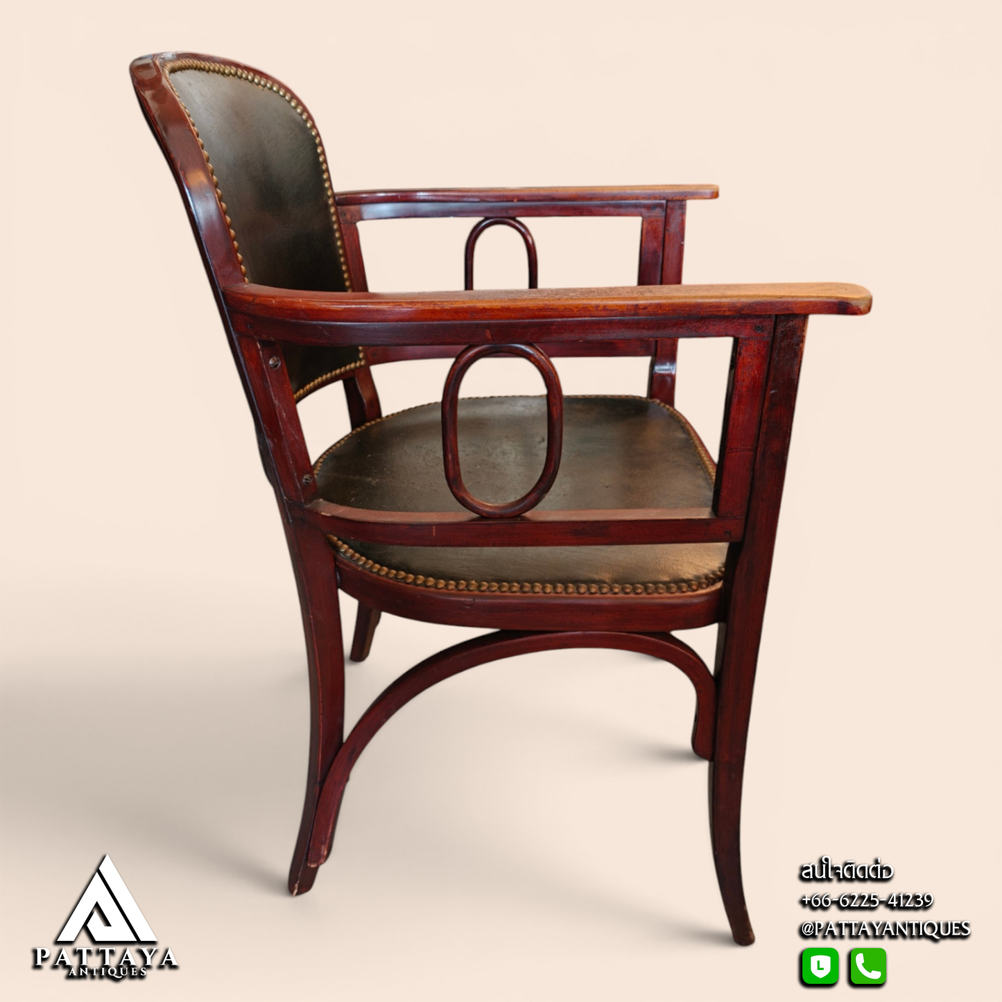 Art Deco Desk Armchair with Green Leather