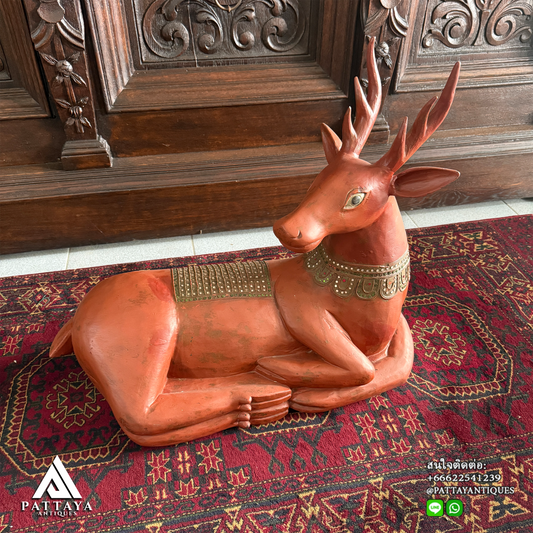 Thai Wood carved Deer decorated with colored glass