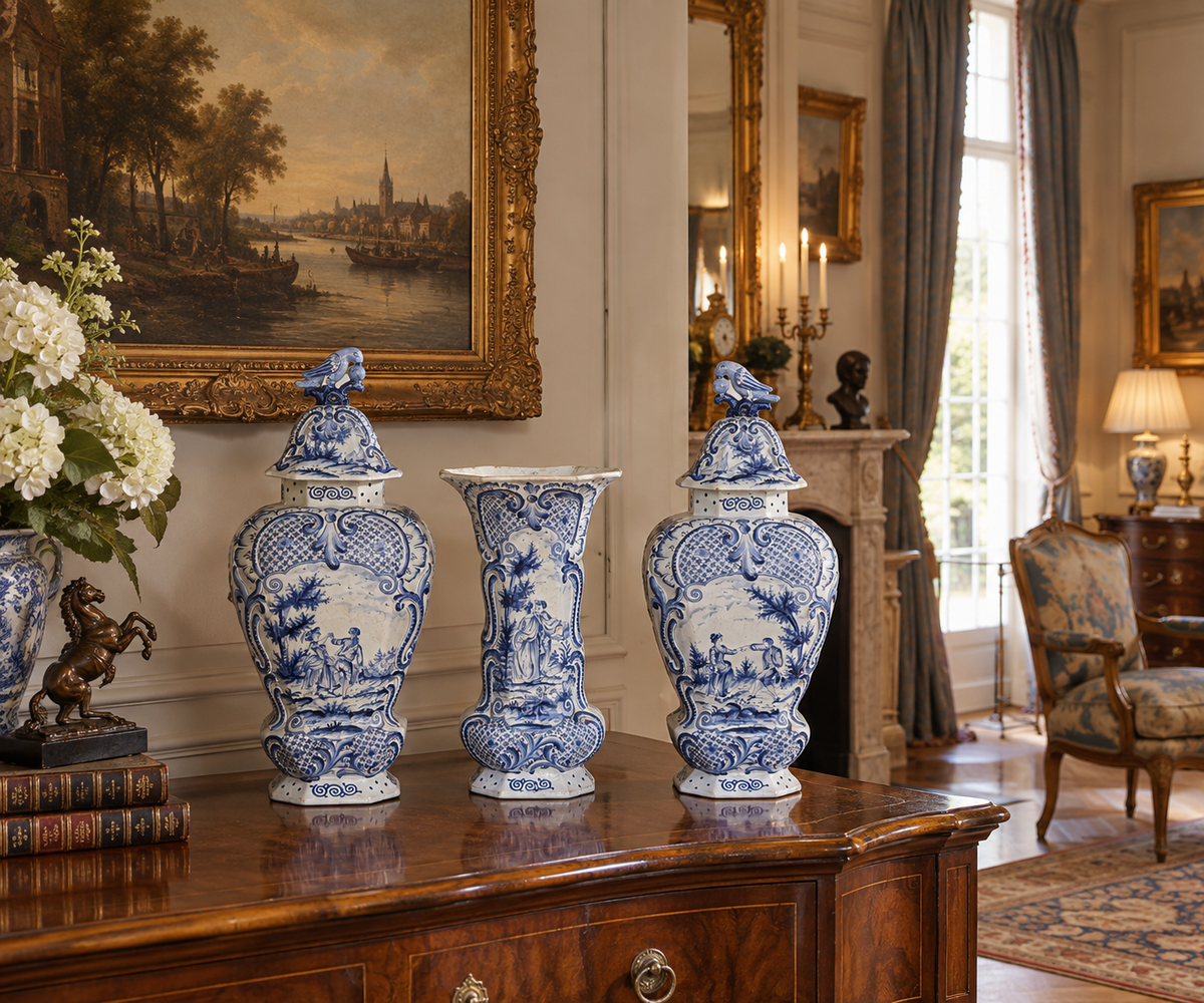 19th Century Large Set of Delft Blue Vases