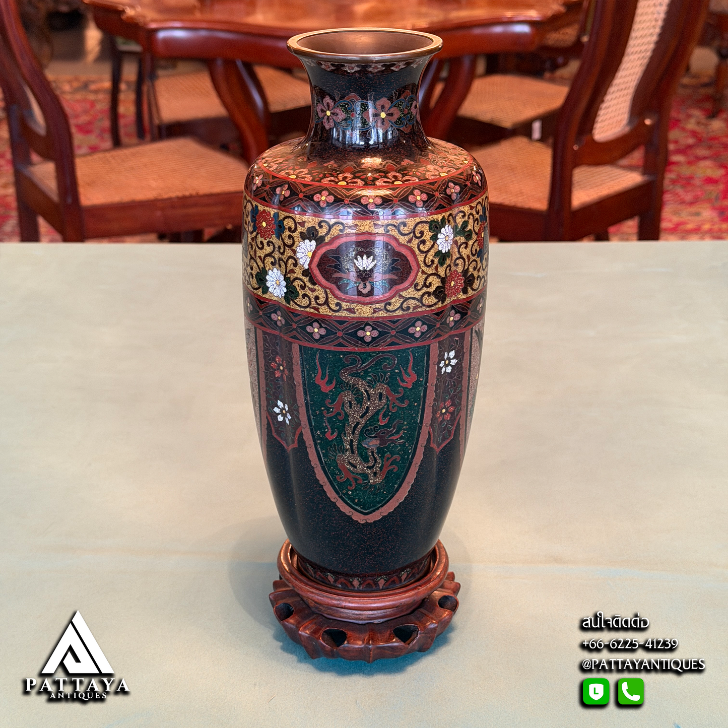 Cloisonne Meji 6 Sided Vase