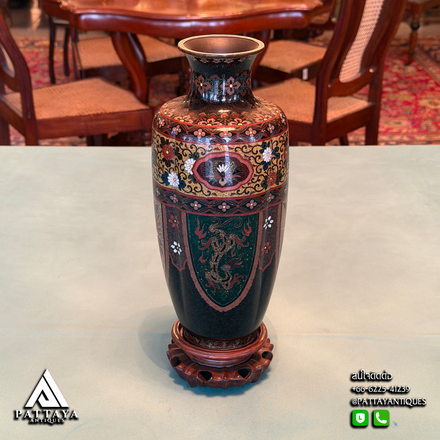 Cloisonne Meji 6 Sided Vase