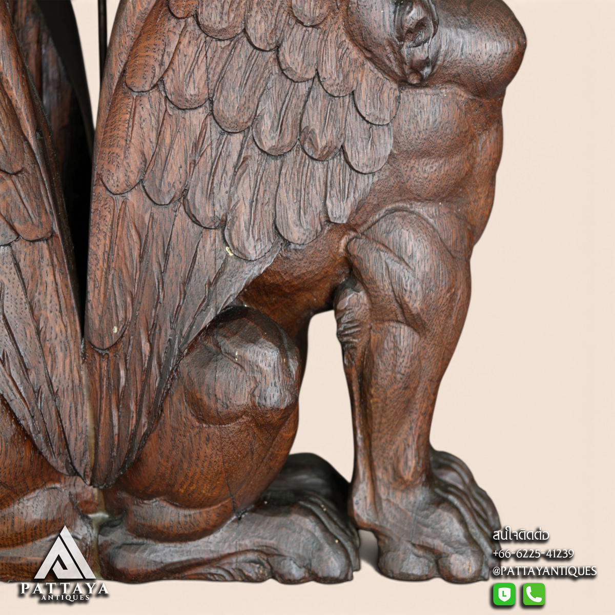 Antique Wood Carved Sphinx Table Clock