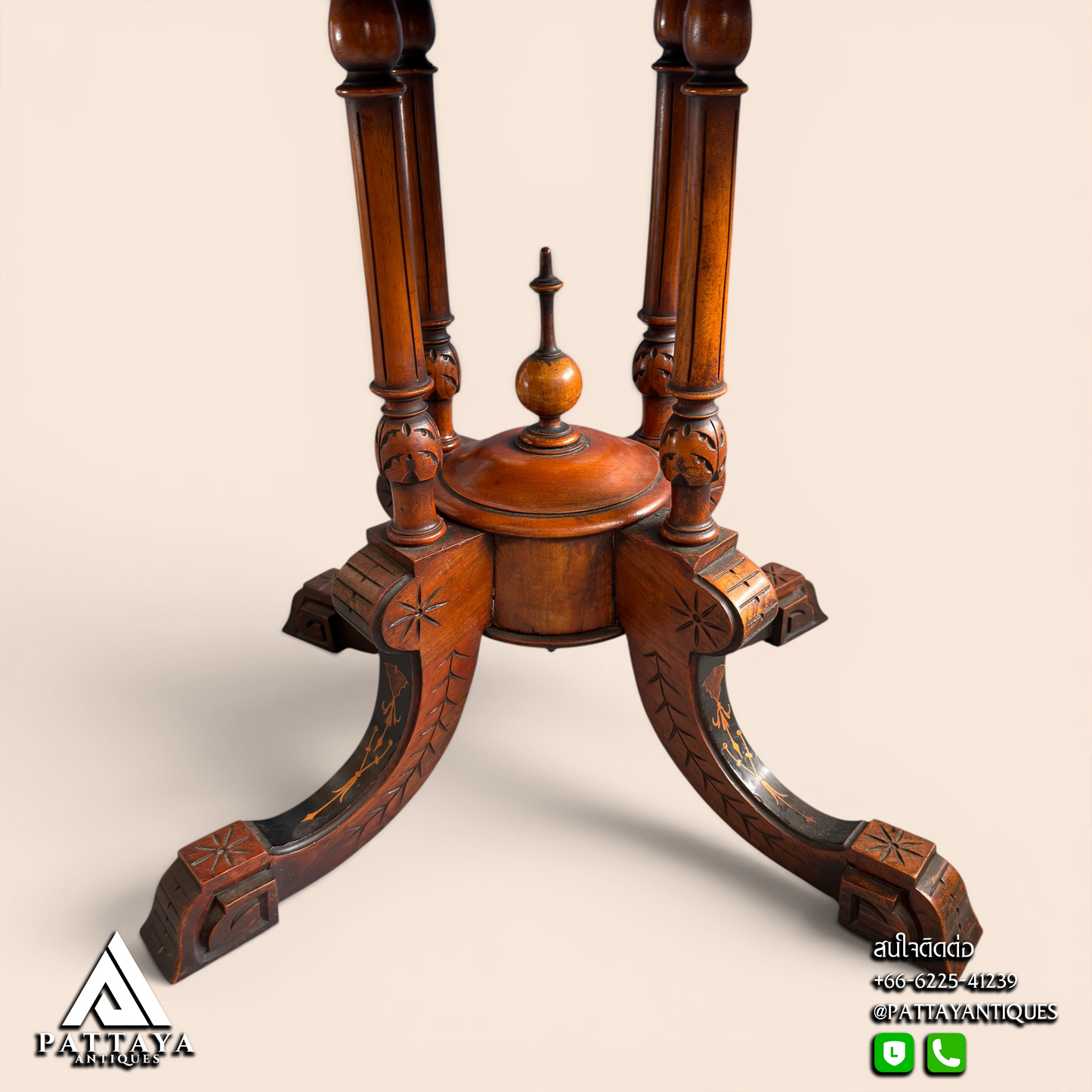 19th Century English Victorian Ebony & Burr Walnut Inlay Oval Center Table