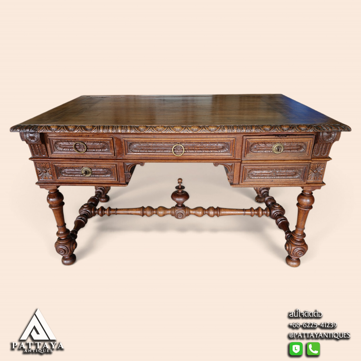 Antique French Carved Oak Writing Desk