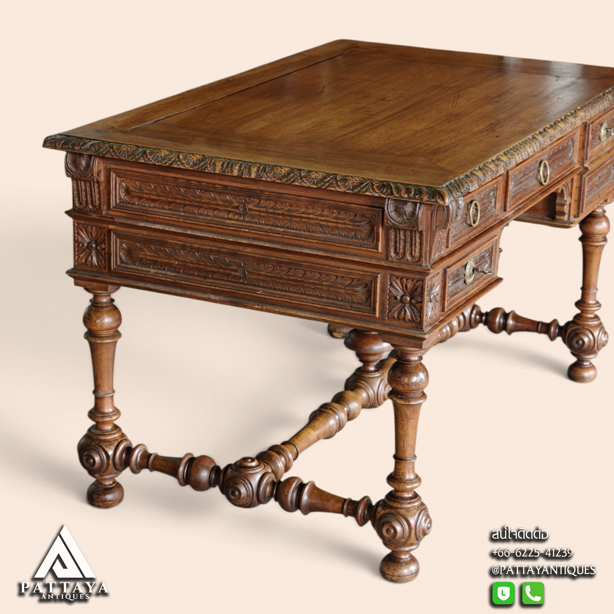 Antique French Carved Oak Writing Desk