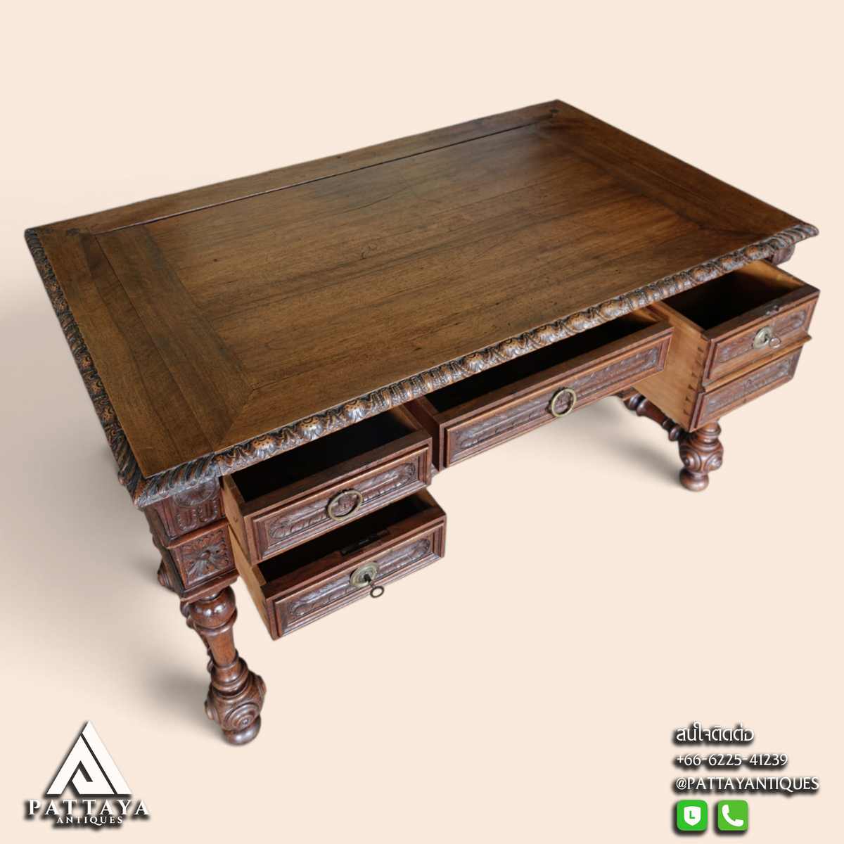 Antique French Carved Oak Writing Desk