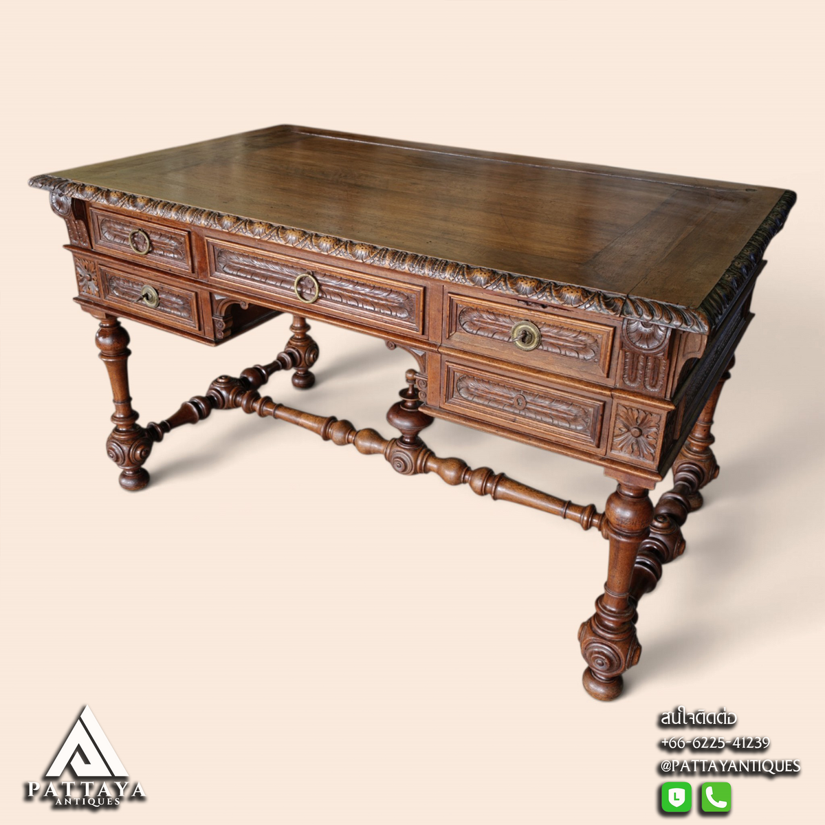 Antique French Carved Oak Writing Desk