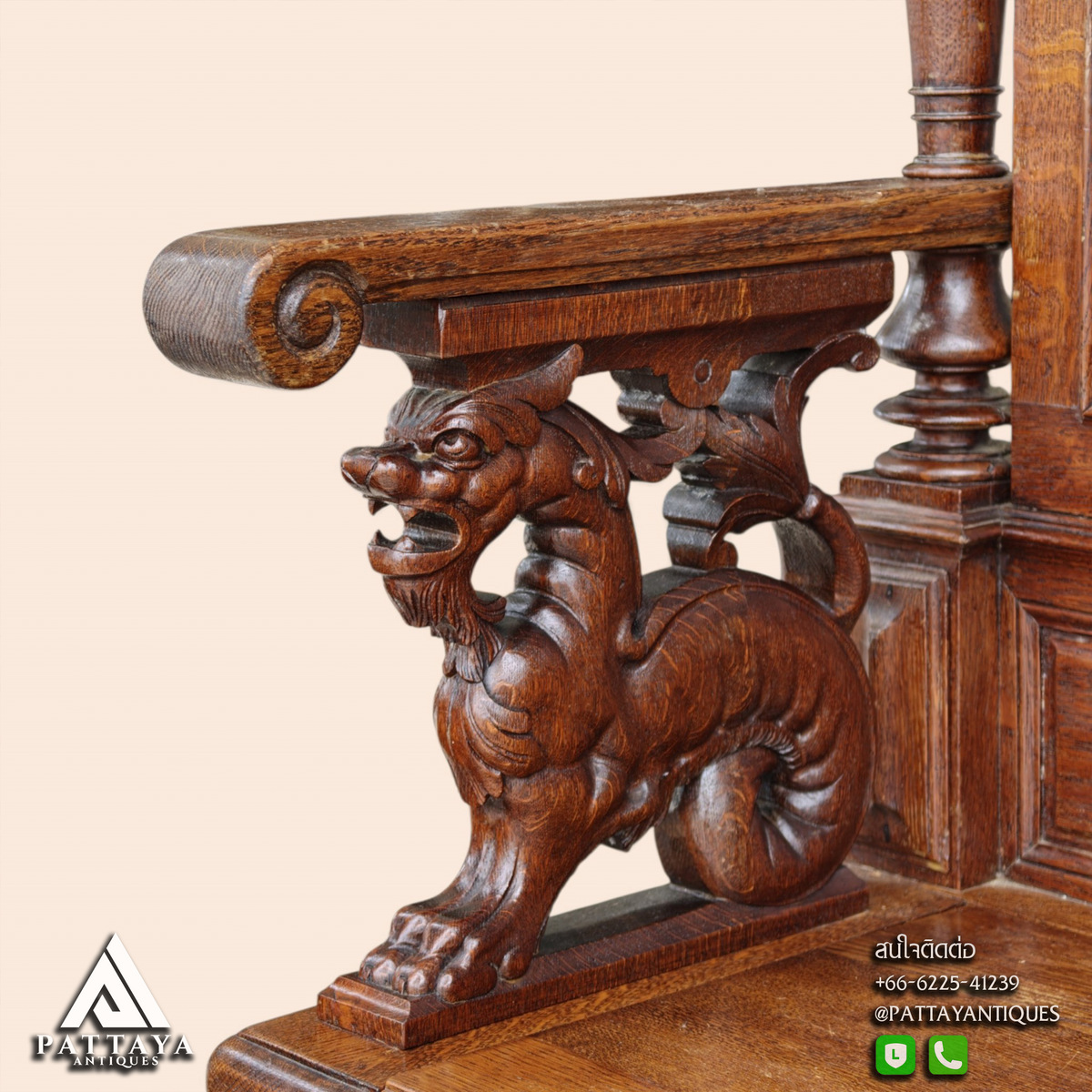 French Renaissance Style Oak Hall-Bench