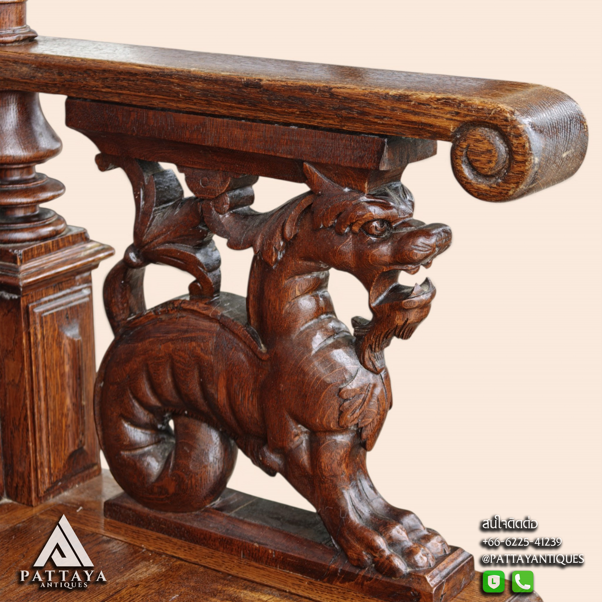 French Renaissance Style Oak Hall-Bench