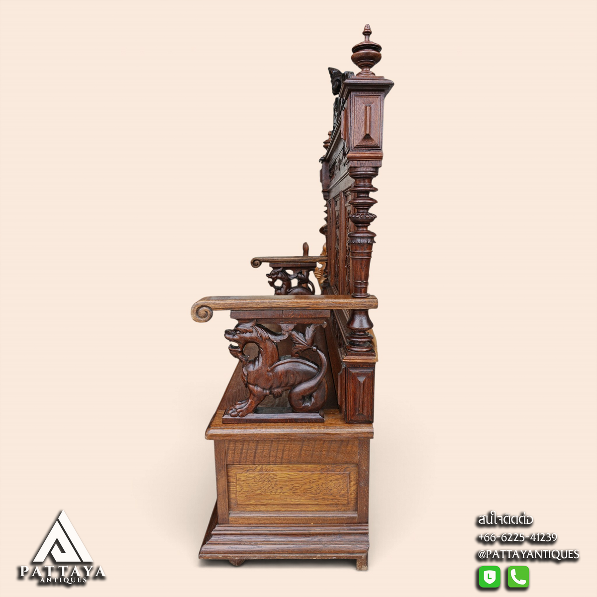 French Renaissance Style Oak Hall-Bench