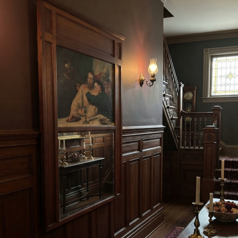 Early 20th Century Hallway Mirror with Print of The Last Supper