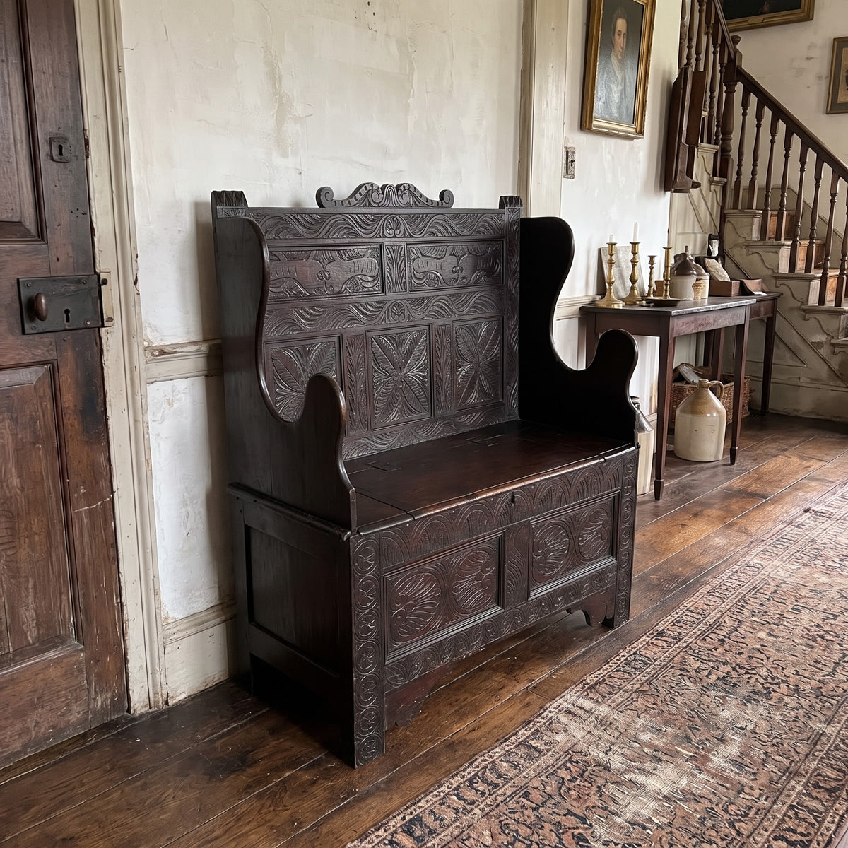 Antique Jacobean Hall Bench