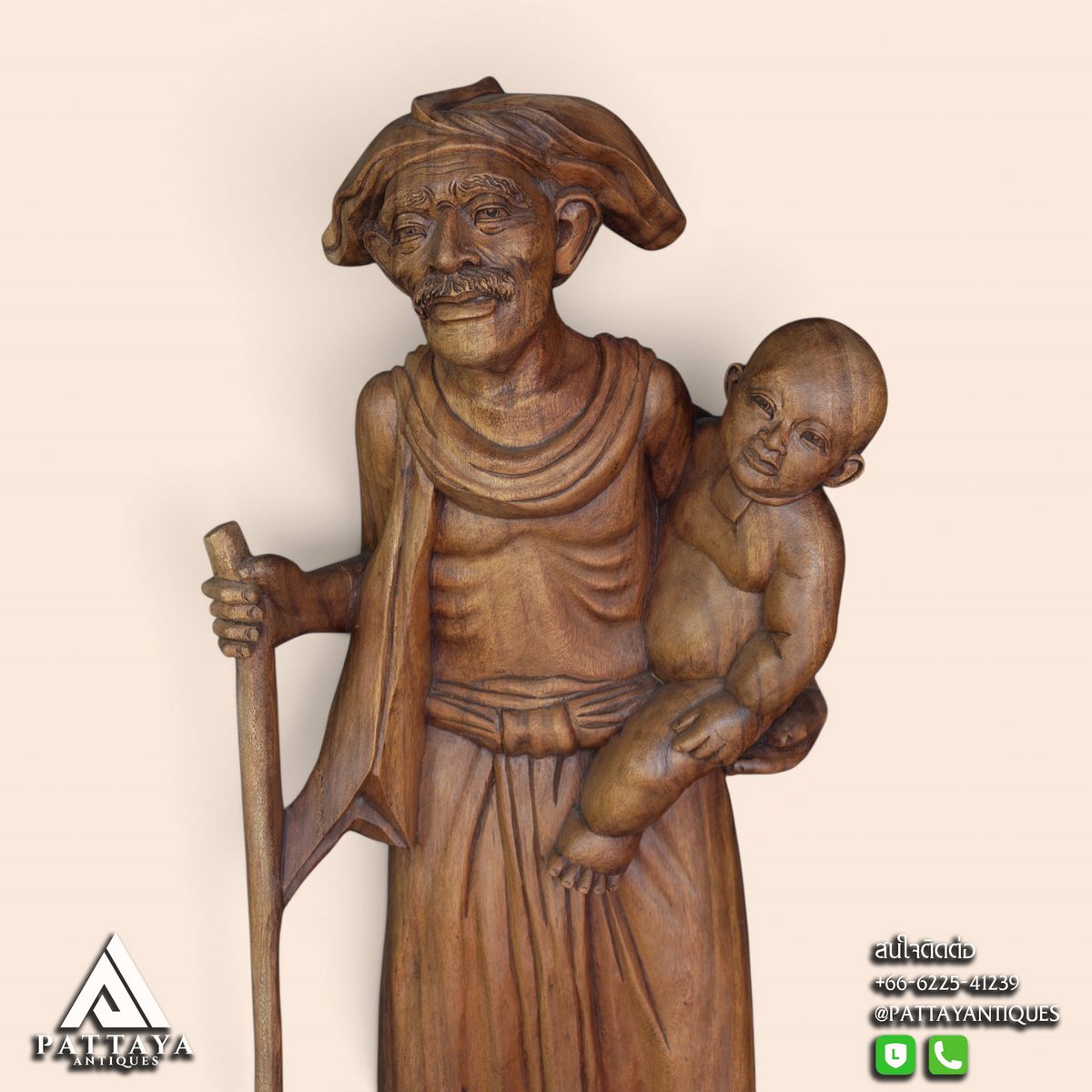Set of Very Detailed Wood Carved Balinese Grandparents Statues