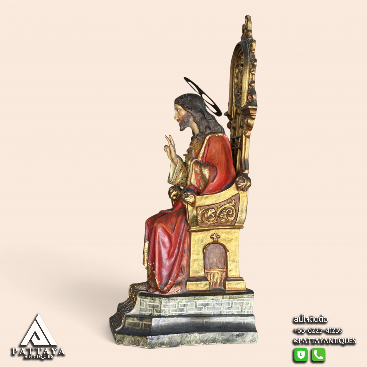 Vintage Jesus on Throne Statue from Spain