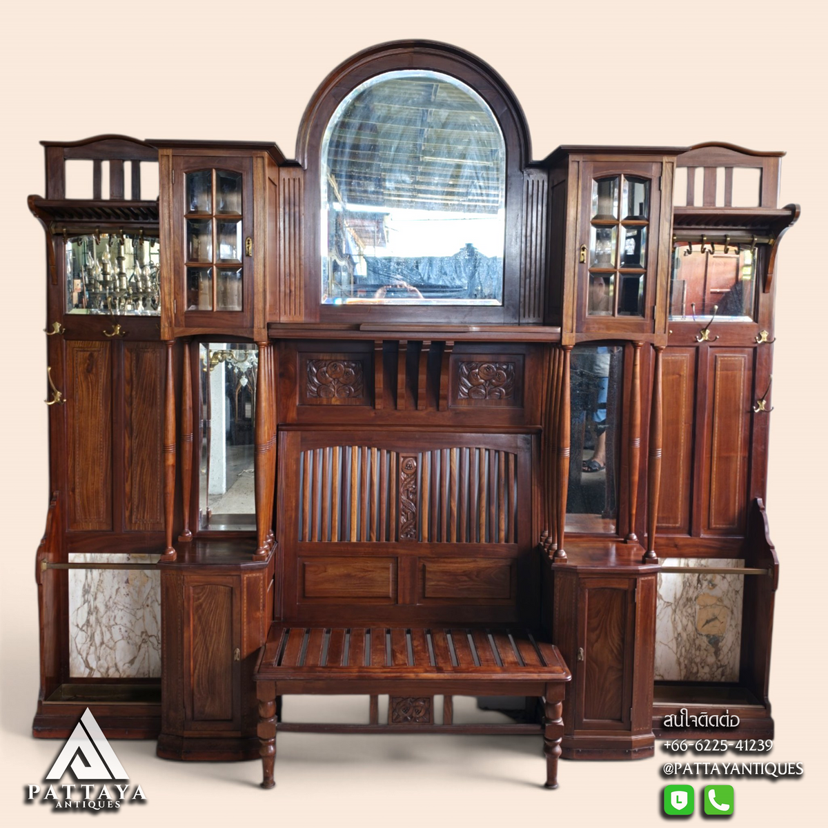 Very Large Art Nouveau Style Hall Bench