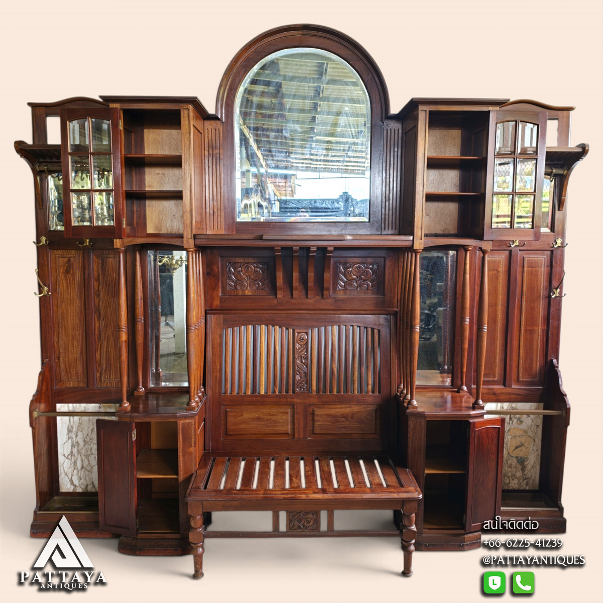 Very Large Art Nouveau Style Hall Bench