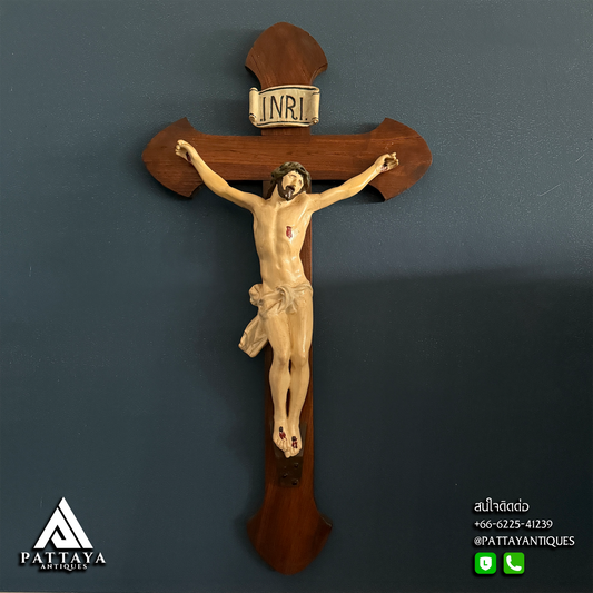 Large Oak & Plaster Crucifix